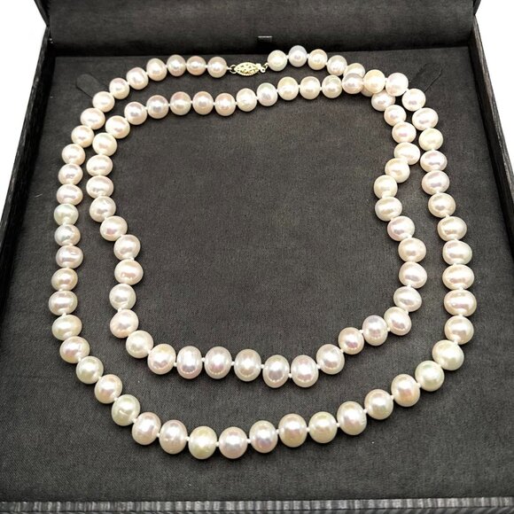 Imperial White Freshwater Pearl Beaded 14K Yellow Gold Necklace 36